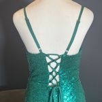 Women’s Green Fully Sequined Short Party Dress Ruffle Hem Corset Back Size 8 NEW Photo 5