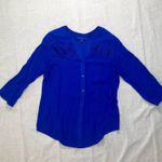 Apt. 9  | Blue Lace Yoke Roll Tab Sleeve Blouse | Large Photo 0