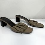 Closed Leather Ruched Mules 3” Block Heel Open Toe Sandals Size 41 EUC Green Photo 2