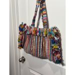 RARE Boho Colorful Woven Shoulder Bag Purse Multi Color Fringe Tote Handmade Rug Red Photo 2