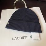 Lacoste Navy Blue Ribbed Wool Beanie brand new with tag one size Photo 0