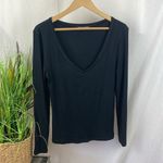 Boston Proper  Black Ribbed Long Sleeve V Neck Tee T Shirt Top M Photo 1