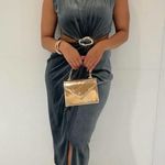 ZARA  dress midi split velour holiday evening velvet teal buckled cut out  Photo 5