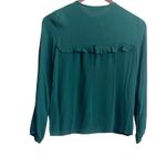 ZARA  WomenPleated Ruffle‎ Top XS Forest Green Sheer Button Up Fairy Whimsy Boho Photo 2