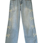 Flying Angel Y2K Baggy Bow Embroidered Jeans, Sz 5/27 Blue Photo 0