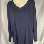 Talbots Women's Solid V Neck Navy Blue Weekend Tee Pullover Long Sleeve Sz 3X Photo 0