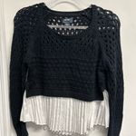 Maeve Amary Black Open Knit Sweater with white pleated hem Photo 0
