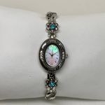 FMD women silver tone dress watch oval 20mm quartz analog rhinestones running Photo 0
