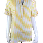 Kut From The Kloth Women's Yellow Striped Popover V-neck Blouse Short Sleeve Photo 0