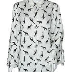 Chico's  Shirt Womens Medium Black‎ White Giraffes Neutral Office Casual Novelty Photo 0