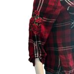 Guess  Red Plaid Floral Embroidered Flannel Button Down Shirt Y2K Grunge Size M Photo 3