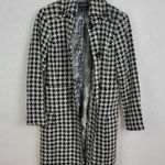 Focus 2000 Womens Trench Coat Size 10 Black White Houndstooth Long Sleeve Button Photo 2