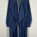 1 Sunset Lane Jacket Womens Large Blue Chambray Duster Draped Open Front Cinched Photo 13