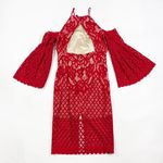 Bardot Mila Red Allover Lace Off The Shoulder Midi Sheath Cocktail Party Dress 6 Photo 3