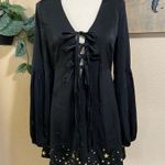 NWOT Lulus Wild One Black Star Embroidered Tie Photo 0