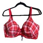 Adore Me Bra Kati Sz 38DD Red Plaid Lace/Bow Detail Underwire Feminine Sexy Photo 0