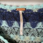 Free People  Wool Knit Fair Isle Sweater Dress Teal Blue Charcoal Gray Size Large Photo 6