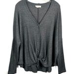 Peach Love Boutique Gray Waffle Thermal Knit Button Down Boxy Fit Tie Bottom Top Photo 0