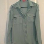 Peach Royal Women's Green Long Sleeve Full Zip Sheer Shirt Blouse Size Small Photo 0