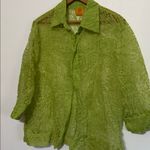 Ruby Rd . Textured Lime Green Blouse 3/4 sleeve sheer button down Photo 4