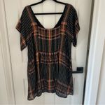 Free People  Black Orange Plaid Mini Dress Oversized Baby Doll Photo 3