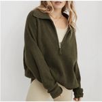 Aerie Women's Sweater CozyUp Waffle Knit Quarter Zip Gray Boxy Oversized Sz S Photo 7