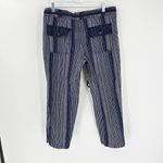 Gap Navy Striped Linen Blend Pocket Zip Fly Waist Tie Cropped Pants Size Medium Photo 2