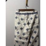 Mango  White Blue Geometric Embroidered Wide Leg Cropped Pants Size 4 NEW Photo 6