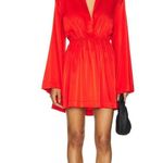 CAROLINE CONSTAS Aesha Bell Sleeve Mini Shirt Dress in Madder Red Small New Photo 10