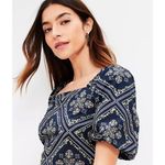Loft  Navy Puff Sleeve Smocked Cotton Crop Top Floral Size M Photo 1