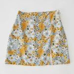 Urban Outfitters NWT UO Darren Notched Linen Mini Skirt in blue multi floral Photo 4