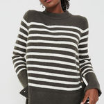 Tuckernuck Evergreen and Ivory Stripe Bonnie Sweater Button Sides Crewneck Photo 0