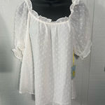 CeCe  Womens Shirt Puff Sleeve Square Neck Ruffle Dot White Top Size Small NWT Photo 0