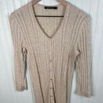 Peruvian Connection Button Front Cable Knit Sweater Midi Dress Linen Size Small Photo 2