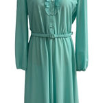 Vintage Jennifer Gee Belted Dress Womens‎ L Seafoam Green Ruffled A Photo 0