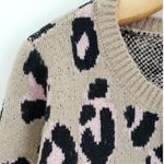 By Design Leopard Print Ivory Rose Knit Crewneck Pullover Sweater Tan Size XL Photo 2