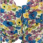 Fiestar Smocked Crop Top Front Lace Up Puff Sleeves Floral Womens Size Large NWT Blue Photo 10