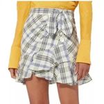 Veronica Beard  Kaia tie waist blue white plaid ruffle miniskirt waist 26-27” P38 Photo 5