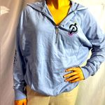 Peloton  hoodie (t-shirt like material) blue with hood and front zip size Medium Photo 0