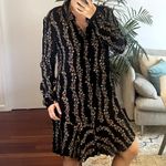 Free People Boho Floral Buttondown Shirt Dress Black Combo Size L Photo 1