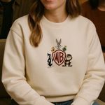 Vintage Warner Bros Looney Tunes Fleece White Sweatshirt Bugs Bunny Embroidered Size XL Photo 0