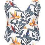 Boohoo Floral Tie Shoulder Tropical Leaf High-cut One Piece Swimsuit size 16 Photo 0