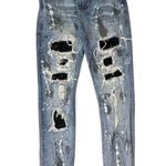 DNA Premium Painted Embellished Ripped Destroyed Blue Jeans 30 Streetwear Grunge Photo 0