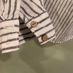 Tahari  Women’s Small Navy Blue and White Striped Linen Long Sleeve Shirt Photo 4