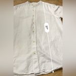 ZARA Women’s Med White Linen Blend Long Sleeve Button Front Nehru Collar Blouse Photo 6