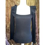 Loft Women’s Black Ribbed Longsleeve Top Flutter Shoulders MEDIUM Photo 3