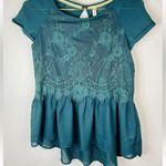 Xhilaration Women's Teal Lace Peplum Top Small Keyhole Back Chic Holiday Career Photo 3