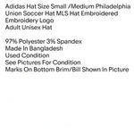 Adidas Hat Size Small /Medium Philadelphia Union Soccer Hat MLS Hat Embroidered Unisex Photo 1