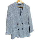 ZARA DOUBLE BREASTED BLUE & WHITE TEXTURED WEAVE KNIT BLAZER SIZE SMALL Photo 4