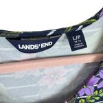 Lands' End  Navy Floral Striped Dolman Sleeve Belted Cotton Midi Dress Size L Photo 5